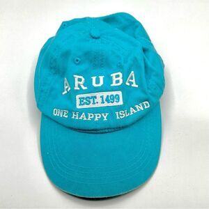 ARUBA One Happy Island Azure & White Tropical Baseball Hat Adjustable Cotton